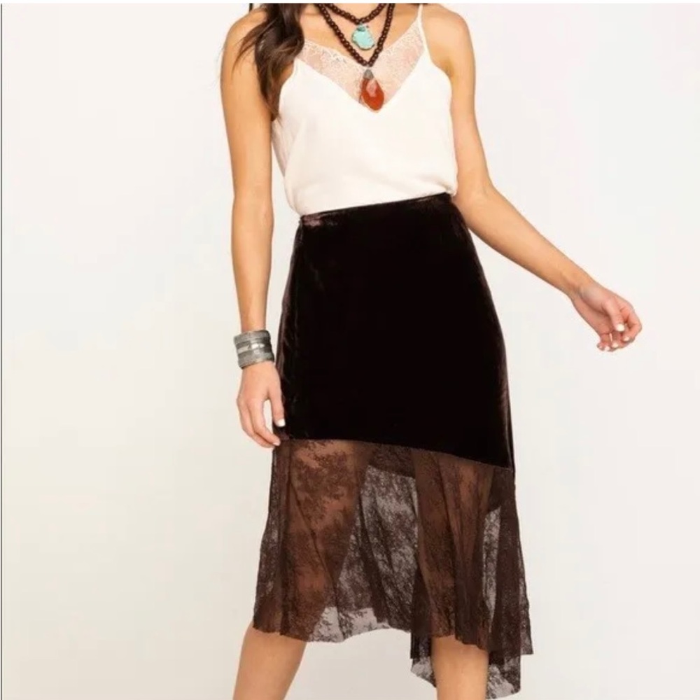 NWT Free People Brown Velvet with Lace Asymmetrical Skirt